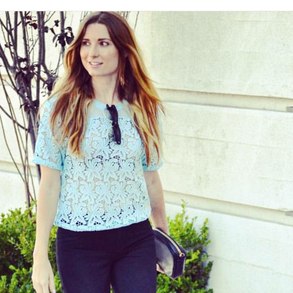 LOFT Tops - Loft Floral Lace & Mesh Blue Top Blouse XS